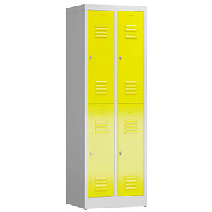 LÜLLMANN Spind ClassiX lichtgrau, zinkgelb X-520226, 4 Schließfächer 59,0 x 50,0 x 180,0 cm