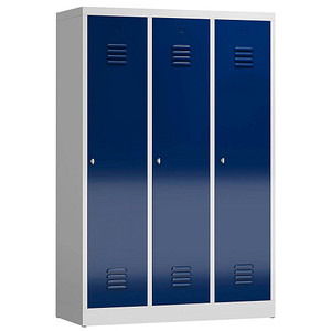 LÜLLMANN Spind ClassiX enzianblau, lichtgrau X-515131, 3 Schließfächer 118,5 x 50,0 x 180,0 cm