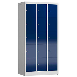 LÜLLMANN Schließfachschrank ClassiX enzianblau, lichtgrau X-520531, 15 Schließfächer 87,0 x 50,0 x 180,0 cm
