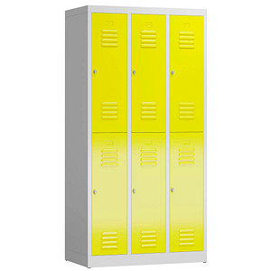 LÜLLMANN Spind ClassiX lichtgrau, zinkgelb X-520236, 6 Schließfächer 87,0 x 50,0 x 180,0 cm