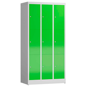 LÜLLMANN Schließfachschrank ClassiX gelbgrün, lichtgrau X-520335, 9 Schließfächer 87,0 x 50,0 x 180,0 cm