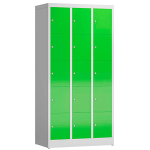 LÜLLMANN Schließfachschrank ClassiX gelbgrün, lichtgrau X-520535, 15 Schließfächer 87,0 x 50,0 x 180,0 cm