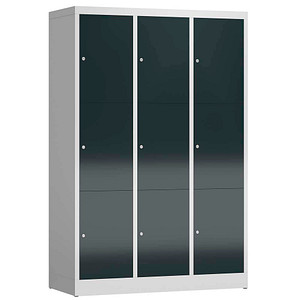 LÜLLMANN Schließfachschrank ClassiX anthrazit, lichtgrau X-523338, 9 Schließfächer 118,5 x 50,0 x 180,0 cm