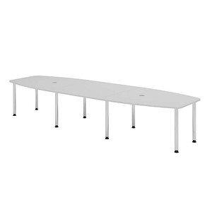 HAMMERBACHER Konferenztisch KT40C lichtgrau Tonnenform, Rundrohr chrom, 400,0 x 85,0 - 130,0 x 72,0 - 74,0 cm