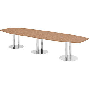 HAMMERBACHER Konferenztisch KT40S nussbaum Tonnenform, Rundrohr chrom, 400,0 x 85,0 - 130,0 x 74,0 cm