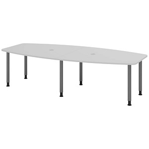 HAMMERBACHER Konferenztisch KT28C lichtgrau Tonnenform, Rundrohr grau, 280,0 x 85,0/130,0 x 72,0 - 74,0 cm