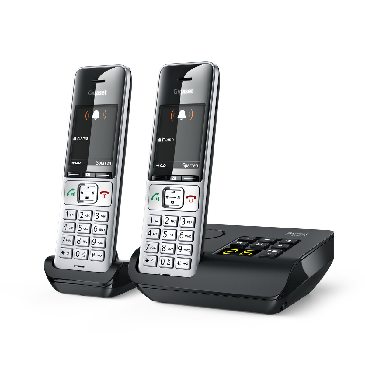 Gigaset COMFORT 500A duo Schnurlostelefon-Set mit Anrufbeantworter schwarz-silber