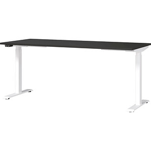 GERMANIA JET höhenverstellbarer Schreibtisch grafit rechteckig, T-Fuß-Gestell weiß 180,0 x 80,0 cm