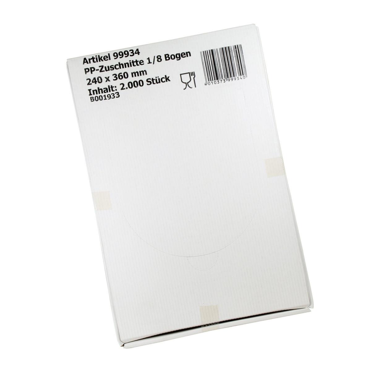 *PP Zuschnitte 24 x 36 cm, 12 my, 1/8 Bogen  | 10.000 Bogen (5 Spenderkarton á 2000 Bogen)