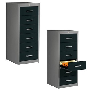 mauser client entry Karteischrank alu, anthrazitgrau mit 6 Schubladen 55,2 x 60,0 x 135,0 cm
