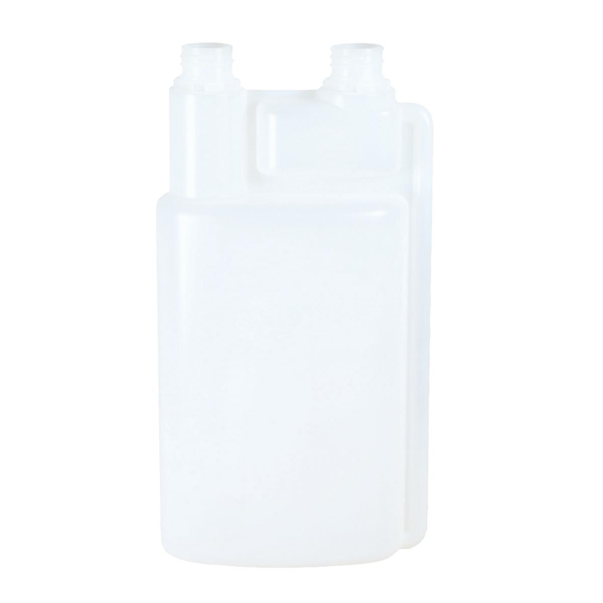 Leerflasche 1-Liter-Dosierflasche, natur-transparent mit Steigrohr ohne Verschlüsse Dosierung 20/40/60 ml, nachfüllbar, zweihalsig