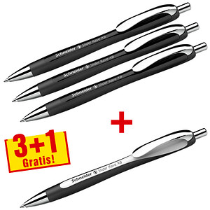 3 + 1 GRATIS: Schneider Kugelschreiber Slider Rave XB schwarz Schreibfarbe blau, 3 St. + GRATIS 1 Slider Rave XB schwarz