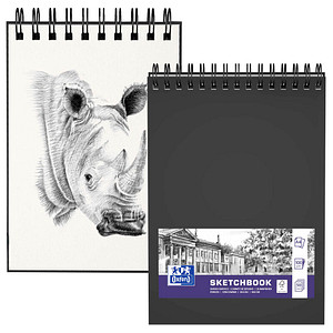 Oxford Skizzenbuch Spiralbindung, DIN A4, 50 Blatt, schwarz