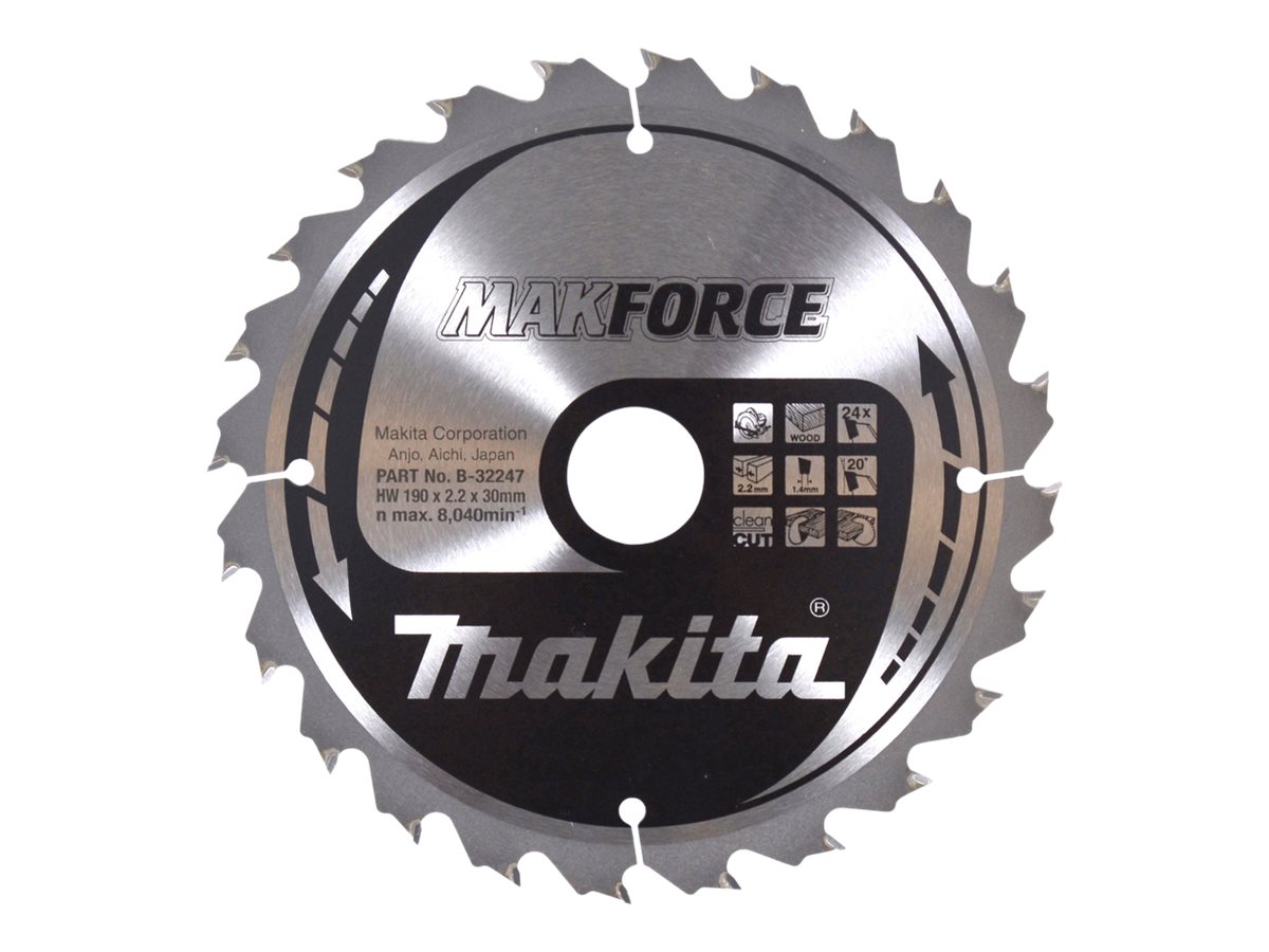 MAKITA MAKFORCE Kreissägeblatt 190x30x24Z B-32247 Durchmesser: 190 mm Dicke:1.4