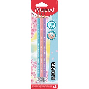 maped BLACK'PEPS Bleistifte HB rose, hellblau, flieder mit Radierer 3 St.