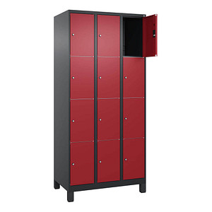 CP Schließfachschrank Classic Plus rubinrot, schwarzgrau 080010-304 S10039, 12 Schließfächer 90,0 x 50,0 x 195,0 cm