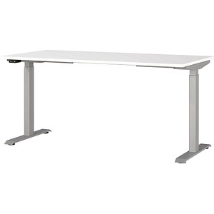 GERMANIA JET höhenverstellbarer Schreibtisch weiß rechteckig, T-Fuß-Gestell silber 160,0 x 80,0 cm