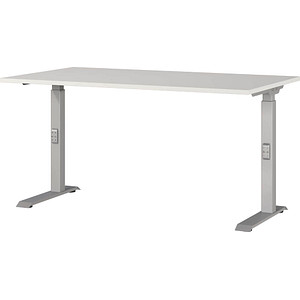 GERMANIA DOWNEY höhenverstellbarer Schreibtisch lichtgrau rechteckig, C-Fuß-Gestell silber 140,0 x 80,0 cm