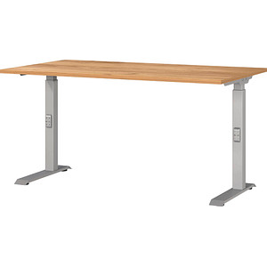 GERMANIA DOWNEY höhenverstellbarer Schreibtisch navarra-eiche rechteckig, C-Fuß-Gestell silber 140,0 x 80,0 cm
