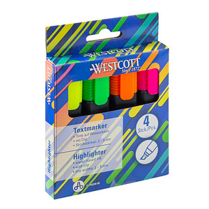 WESTCOTT Textmarker, 4er Etui, farbig sortiert
