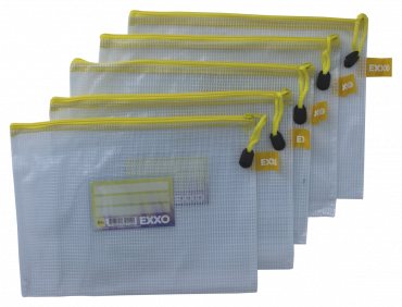 Kleinkrambeutel A5 Mesh Bag Reißverschlussbeutel aus faserverstäkrter PVC-Folie mit gelbem Reißverschluss – 5 Stück Kleinkrambeutel A5 Mesh Bag Reißverschlussbeutel aus faserverstäkrter PVC-Folie mit gelbem Reißverschluss – 5 Stück