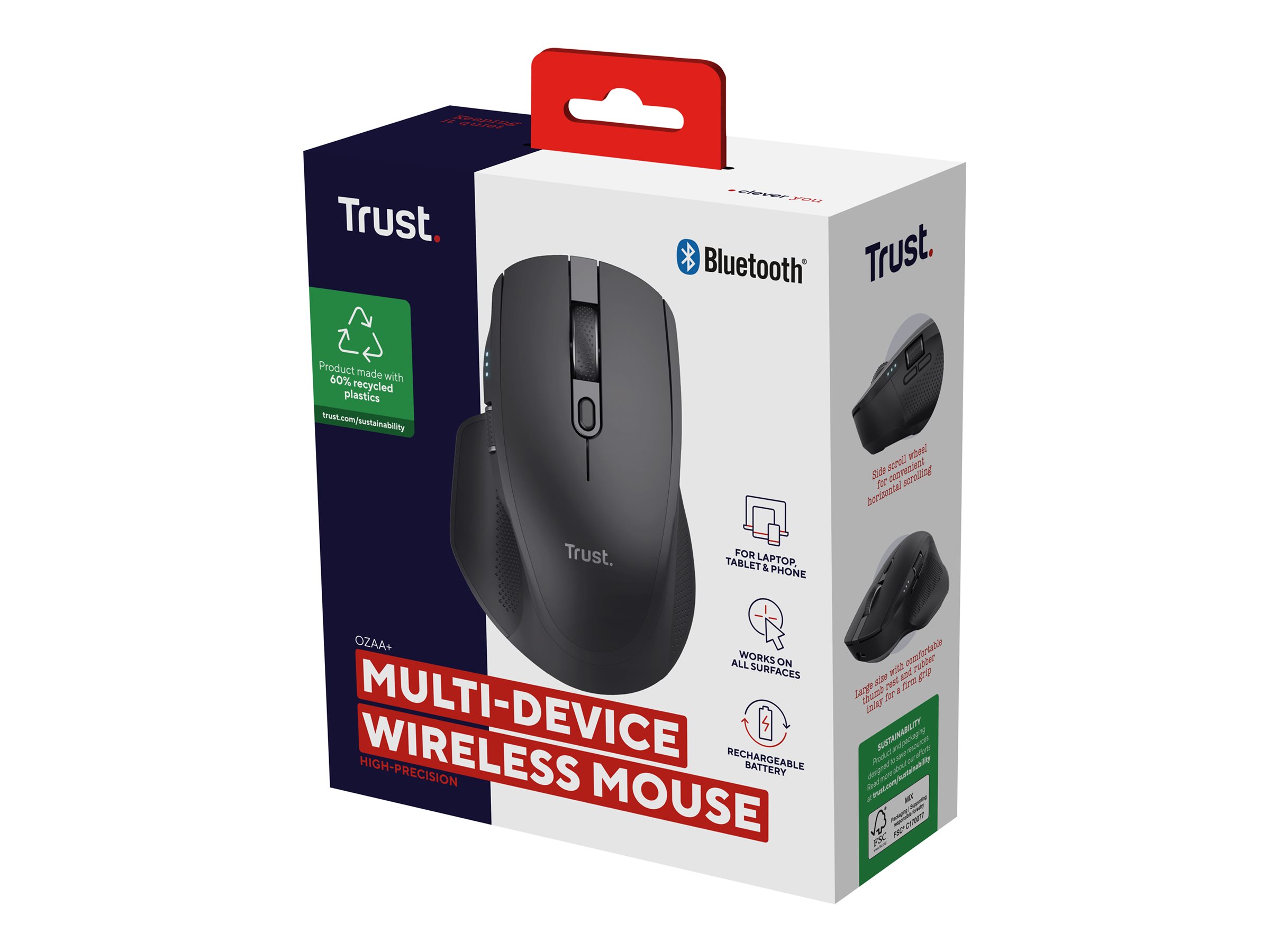 TRUST OZAA+ MULTI-CONNECT Maus Funk Optisch Schwarz 6 Tasten 3200 dpi Integrier