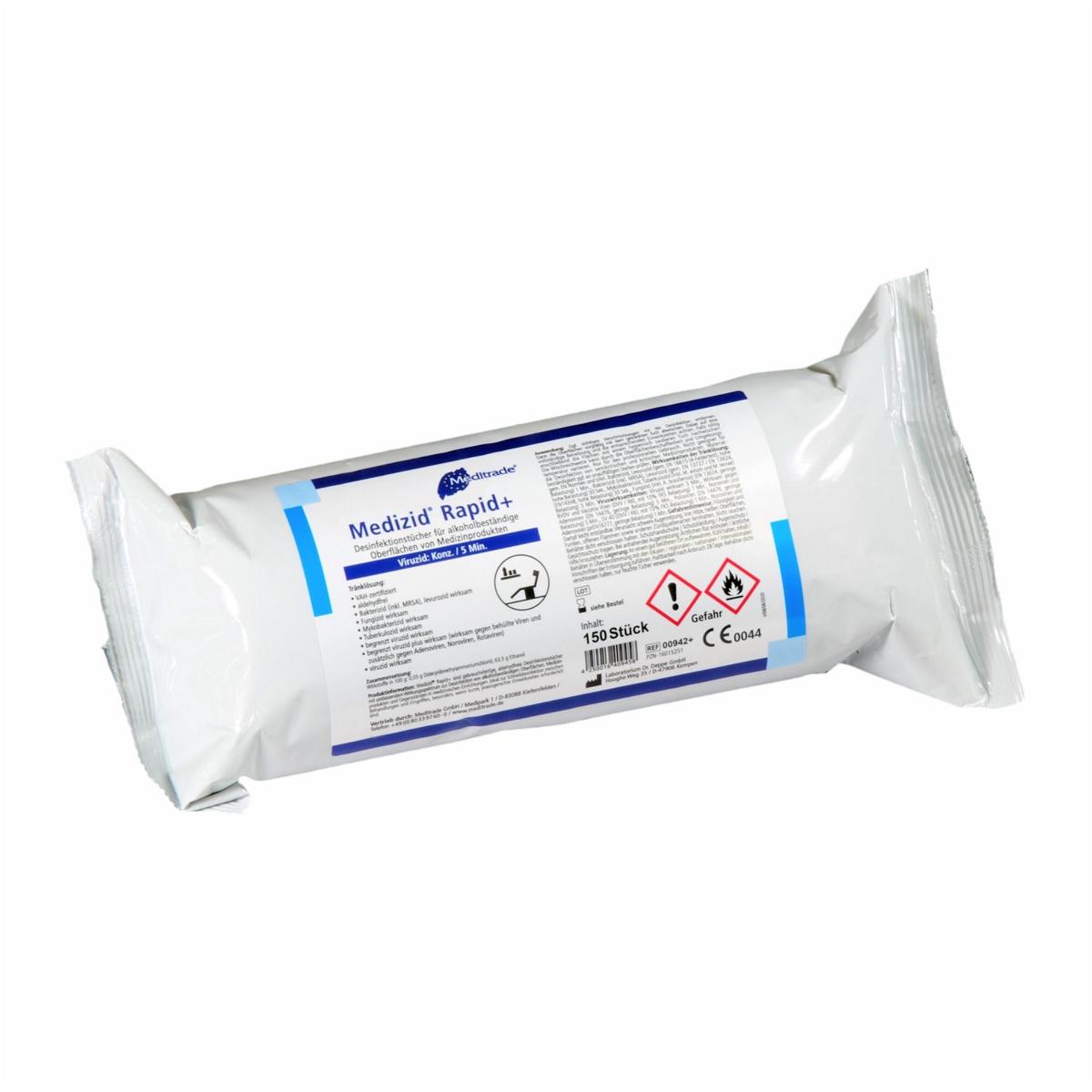 Medizid® Rapid+ Desinfektionstücher-Nachfüllpackung | 150 Tücher Desinfektionstücher für alkoholbeständige Oberflächen von Medizinprodukten