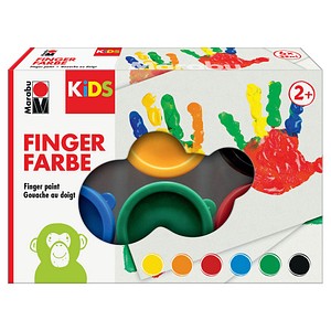 Marabu KIDS Fingerfarbe, 35 ml, 6er Set, farbig sortiert