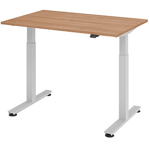 HAMMERBACHER XMST12 höhenverstellbarer Schreibtisch nussbaum rechteckig T-Fuß-Gestell silber 120,0 x 80,0 cm