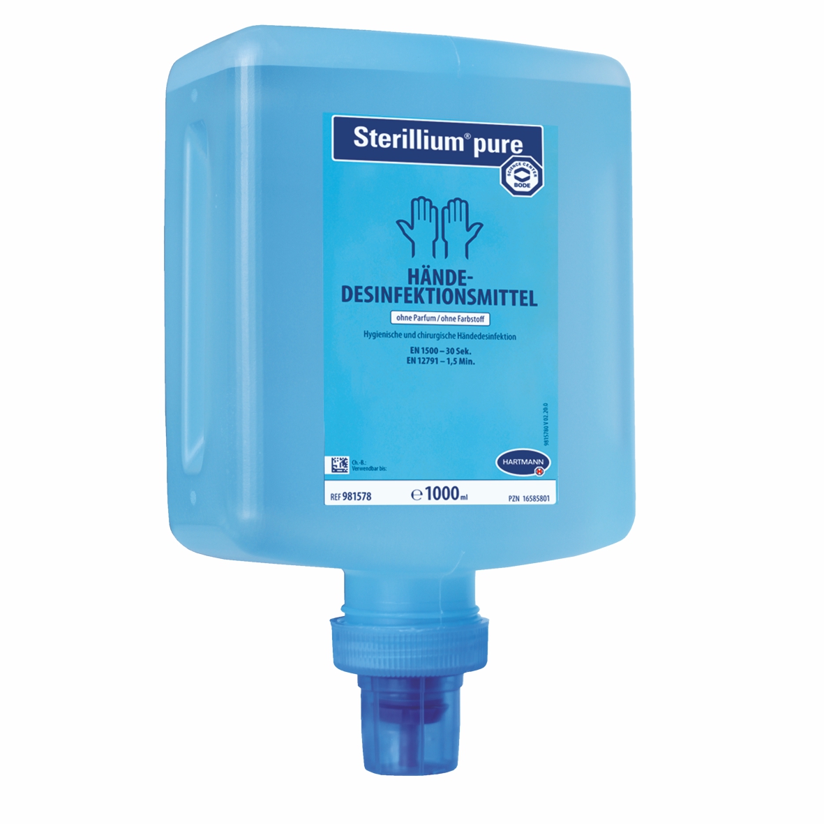Sterillium® pure Händedesinfektion farbstoff- und parfümfrei, begrenzt viruzid PLUS | 1-Liter-Patrone geeignet für Asthmatiker und Atopiker, HACCP-lebensmittelkonform +++ DESINFEKTIONSMITTEL VORSICHTIG VERWENDEN. VOR GEBRAUCH STETS ETIKETT UND PRODUKTINFORMATIONEN LESEN +++