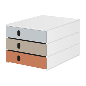 styro Schubladenbox styroval pro feelings, Pebbles  grau, braun, rot 14-8050.Pe, DIN C4 mit 3 Schubladen