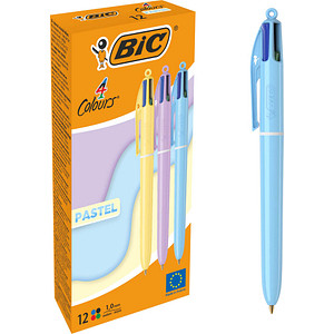BIC Druckkugelschreiber 4 Colours Pastell, 12er Kartonbox