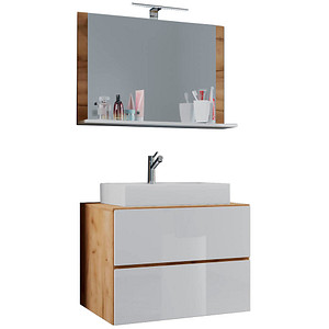 VCM my bath Badmöbel-Set Lendas M 3-tlg. honig-eiche, weiß 61,0 x 46,0 x 134,0 cm