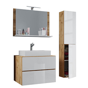 VCM my bath Badmöbel-Set Lendas L 4-tlg. honig-eiche, weiß 94,0 x 46,0 x 150,0 cm
