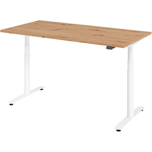 HAMMERBACHER VXDLR16 elektrisch höhenverstellbarer Schreibtisch asteiche rechteckig, T-Fuß-Gestell weiß 160,0 x 80,0 cm