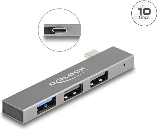 DELOCK 3 Port Slim USB Hub mit USB Type-C (silber)