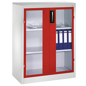 CP Stahlschrank 8521-055/1050-80 lichtgrau, rubinrot, Acrylglas 93,0 x 50,0 x 120,0 cm, aufgebaut