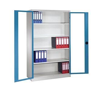 CP Stahlschrank 8930-055/9360-80 lichtgrau, lichtblau, Acrylglas 120,0 x 40,0 x 195,0 cm, aufgebaut