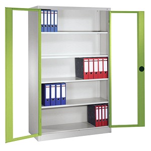 CP Stahlschrank 8930-055/9360-80 lichtgrau, viridingrün, Acrylglas 120,0 x 40,0 x 195,0 cm, aufgebaut