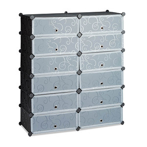 relaxdays Schuhschrank schwarz, transparent 12 Fachböden 94,0 x 37,0 x 108,0 cm