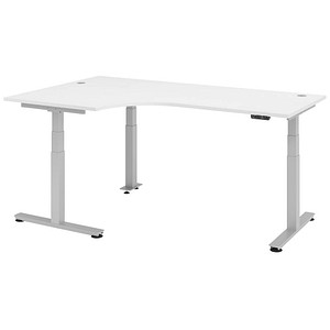 HAMMERBACHER VXDSM82 höhenverstellbarer Schreibtisch weiß L-Form T-Fuß-Gestell silber 200,0 x 120,0 cm