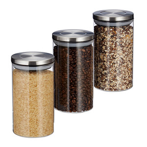 3 relaxdays Vorratsdosen 18,0 cm hoch transparent 1,0 l