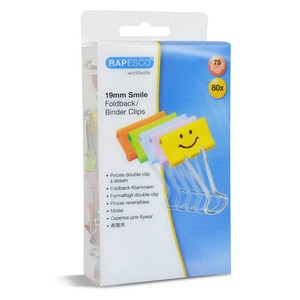 RAPESCO Foldback-Klammer, (B)19 mm, Smiley, farbig sortiert