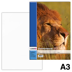 LANDRÉ Zeichenblock DIN A3, 100 g/qm, 10 Blatt, perforiert
