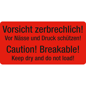 250 EICHNER Warnetiketten rot »Vorsicht zerbrechlich! Vor Nässe und Druck schützen!« 100,0 x 50,0 mm