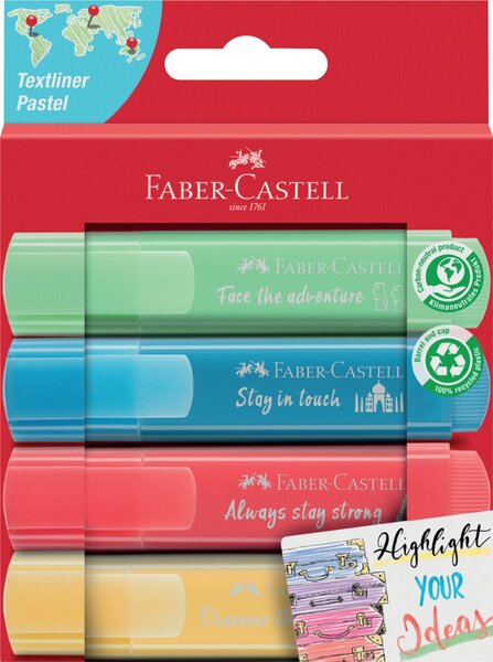 4 FABER-CASTELL TL 46 Pastell Textmarker farbsortiert