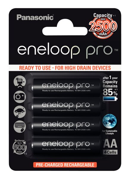 4 eneloop Akkus pro Mignon AA 2.500 mAh