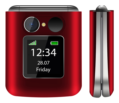 BEA-FON Fold 10 - 2G, Silver Line, Großtastenklapphandy, rot-silber 2G