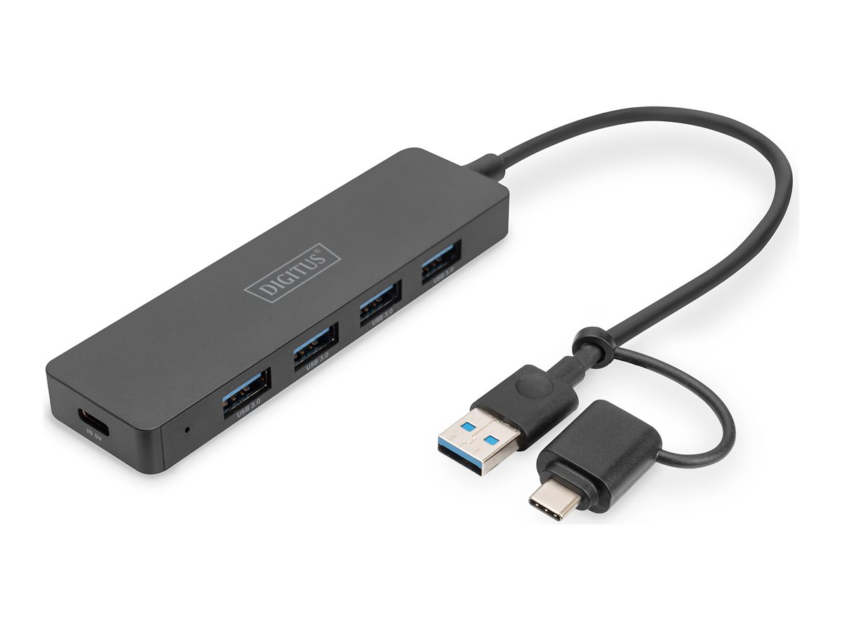 DIGITUS USB 3.0 Hub 4-Port Slim, USB-C Adapter 0,2m Kabel