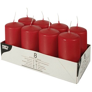 PAPSTAR Stumpenkerze, Durchmesser: 50 mm, rot, 8er